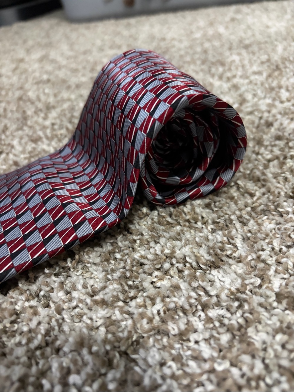 Van Heusen Red and Silver Checker Silk Tie